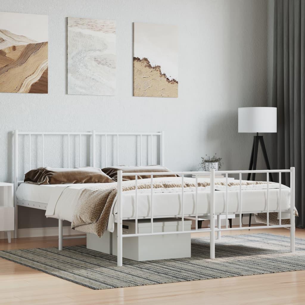 Sengeramme Med Sengegavl Metal - Hvid / med hovedgærde og fodgærde / 135 x 190 cm