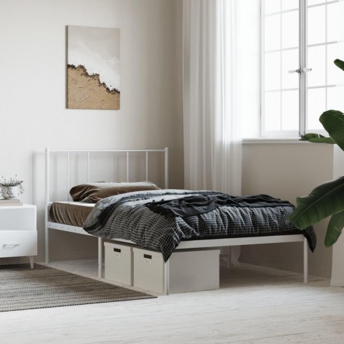 Sengeramme med sengegavl 100×200 cm - metal, hvid