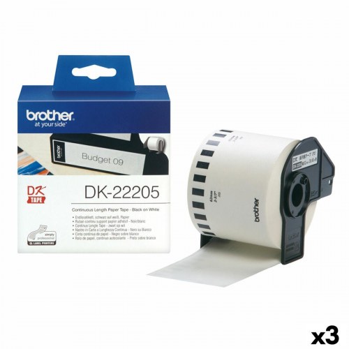 Brother DK-22205 kontinuerlig papirrulle, sort på hvid - 62 mm x 30,48 m (3 stk.)