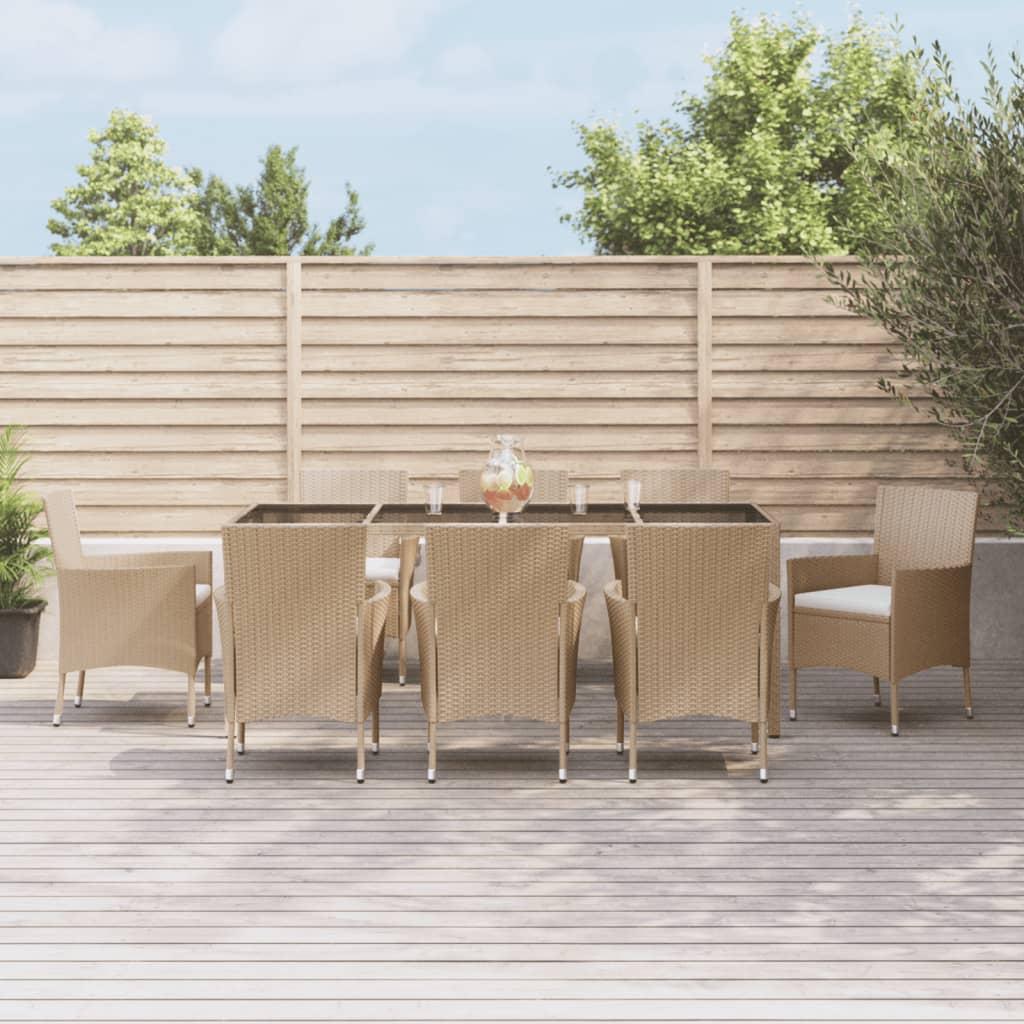Spisebordssæt Til Haven 3 Dele Med Hynder Polyrattan Beige - 8 / 190 cm bordlængde
