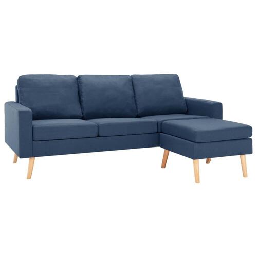 3-personers sofa med fodskammel stof blå