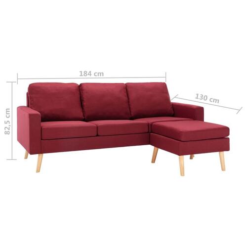 3-personers sofa med fodskammel stof vinrød