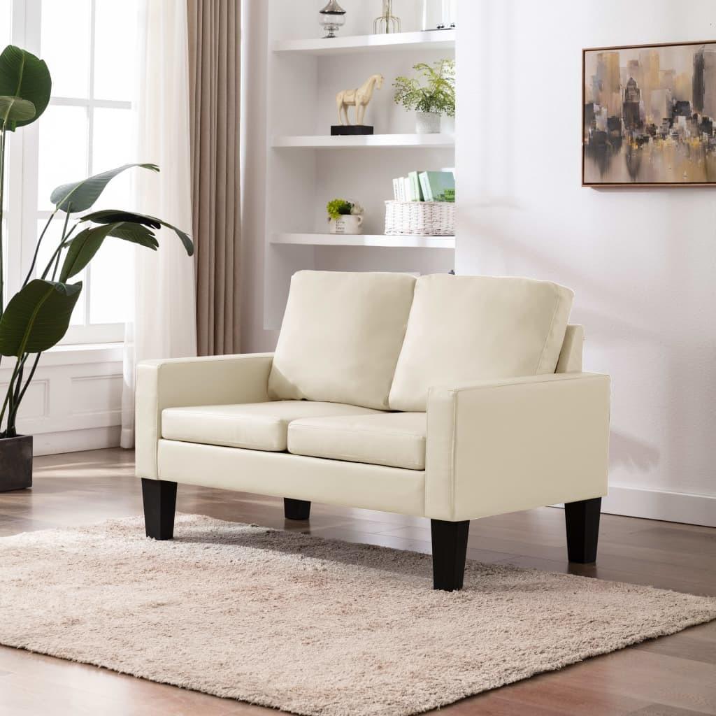2-personers sofa kunstlæder cremefarvet