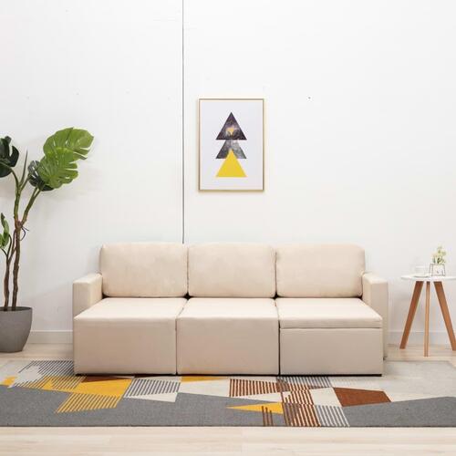 3-personers sovesofa modulær stof cremefarvet