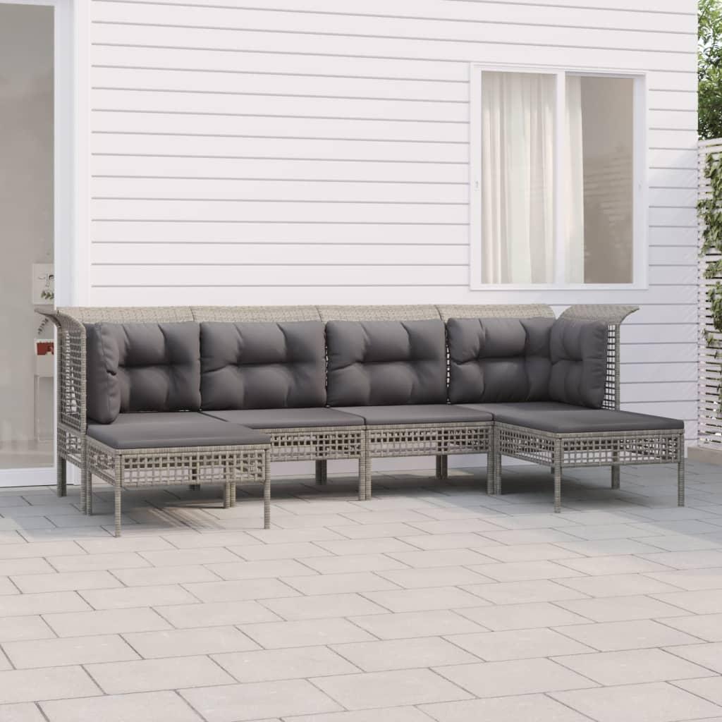 Loungesæt Til Haven 6 Dele Med Hynder Polyrattan - 2x hjørnedel 2x midterdel 2x fodskammel