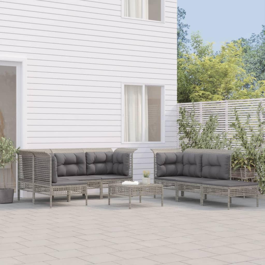Loungesæt Til Haven 10 Dele Med Hynder Polyrattan Grå