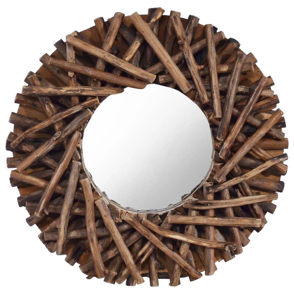 Vægspejl 40 cm teak rund