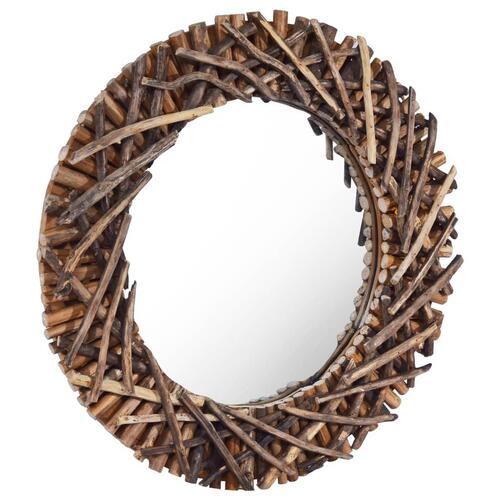 Vægspejl 60 cm teak rund