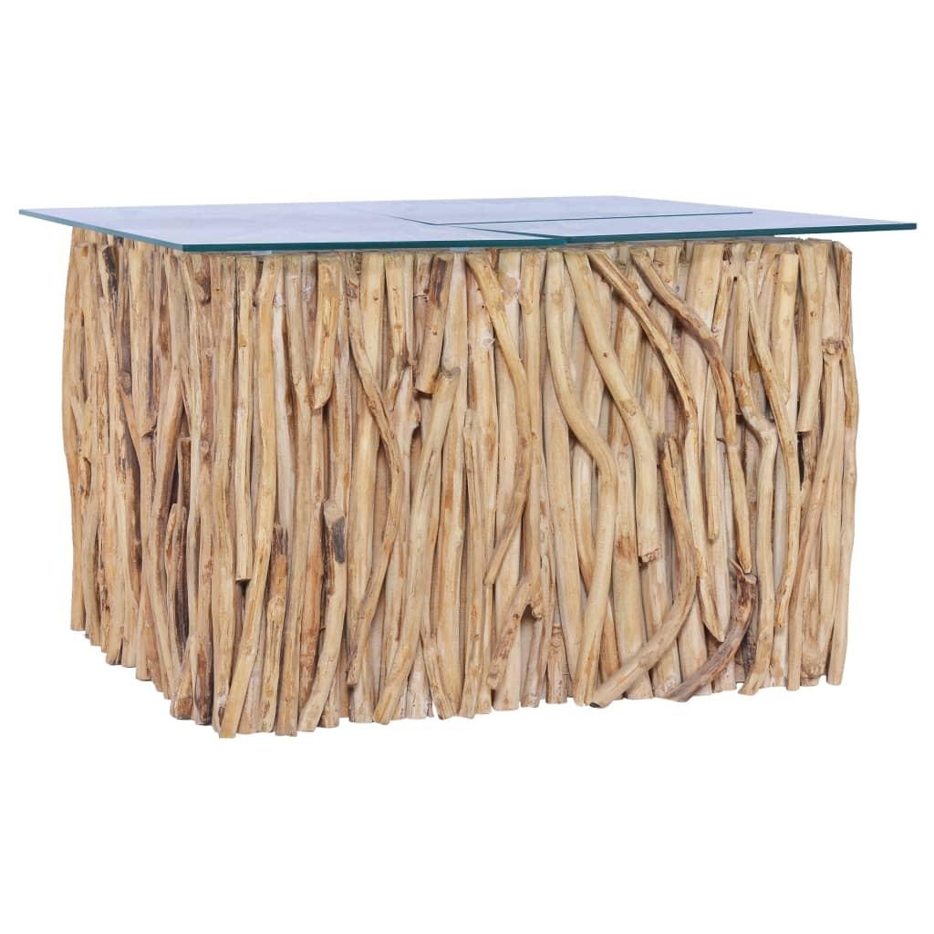 Sofabord med glasplade 66x66x40 cm massivt teaktræ billede
