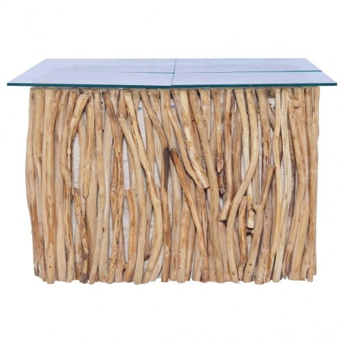 Sofabord med glasplade 66x66x40 cm massivt teaktræ