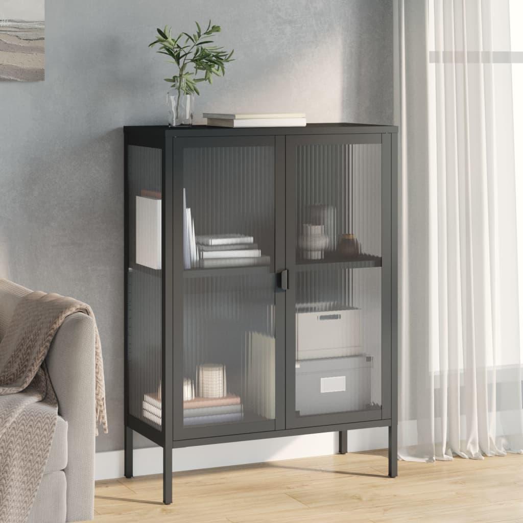 Skænk i sort stål med riflet glas - 75 × 35 × 105 cm