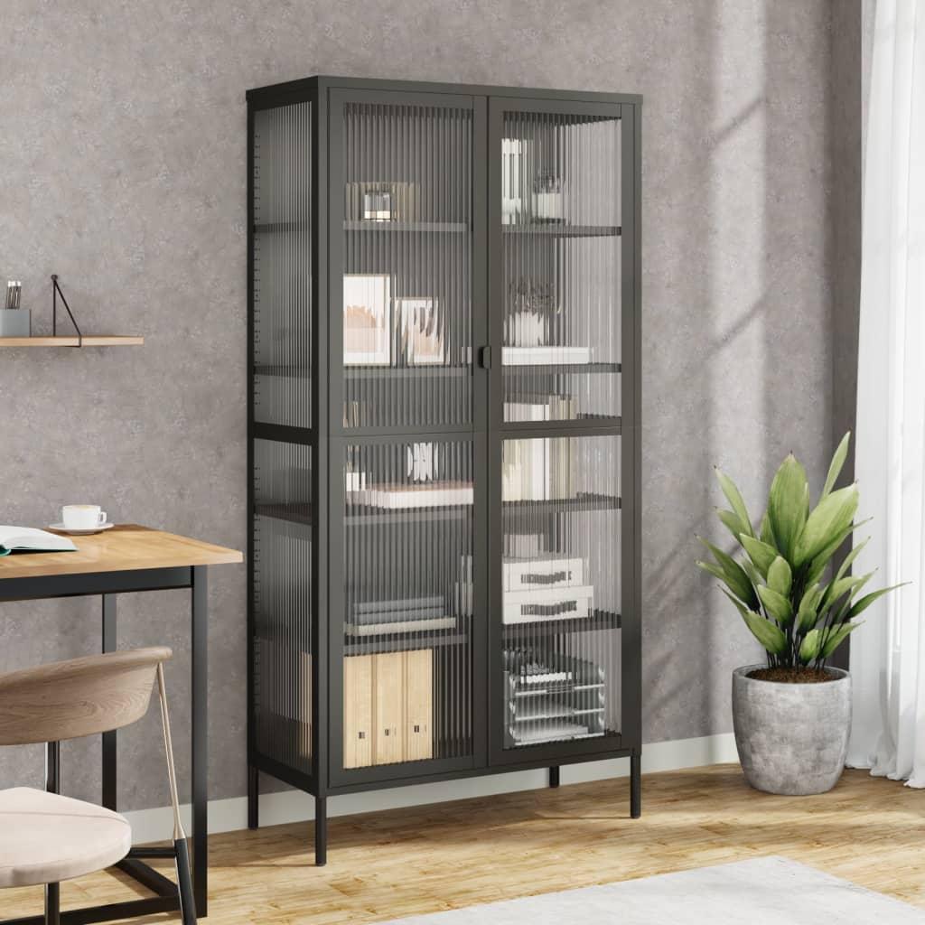 Skab 85x40x180 cm glas og stål sort