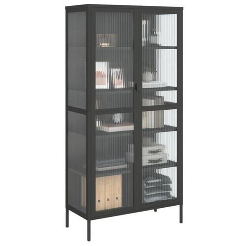 Skab 85x40x180 cm glas og stål sort