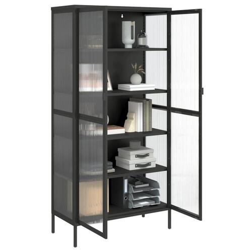 Skab 85x40x180 cm glas og stål sort