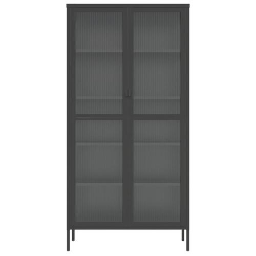 Skab 85x40x180 cm glas og stål sort