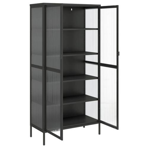 Skab 85x40x180 cm glas og stål sort