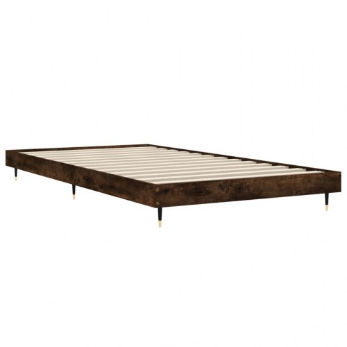 Sengeramme 90x190 cm i konstrueret træ - røget eg, metalben