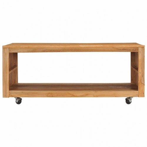 Sofabord i massivt teaktræ med hjul - 110 x 60 x 40 cm