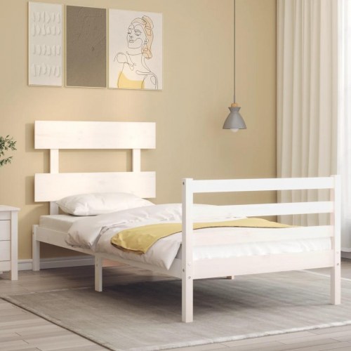 Sengeramme med sengegavl 100x200 cm massivt træ hvid