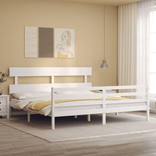 Sengeramme med sengegavl 200 x 200 cm massivt fyrretræ - hvid