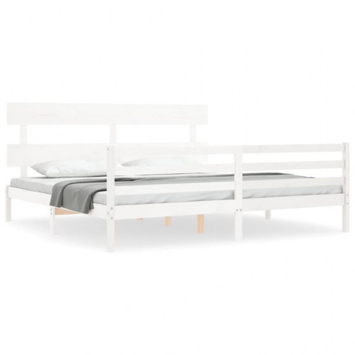 Sengeramme med sengegavl 200 x 200 cm massivt fyrretræ - hvid