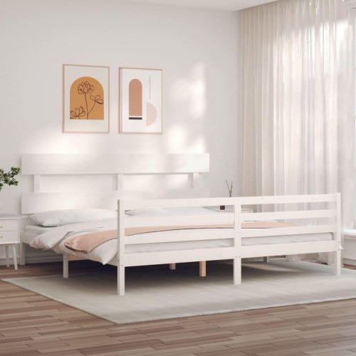 Sengeramme med sengegavl 200 x 200 cm massivt fyrretræ - hvid