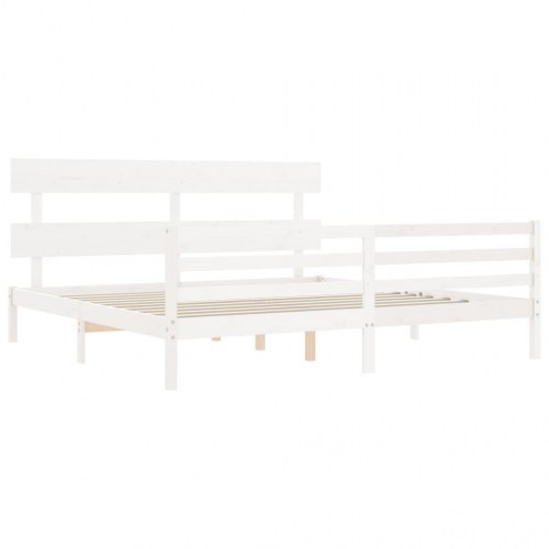 Sengeramme med sengegavl 200 x 200 cm massivt fyrretræ - hvid