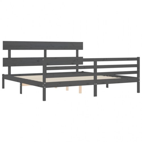 Sengeramme med sengegavl 200x200 cm - massivt fyrretræ, grå
