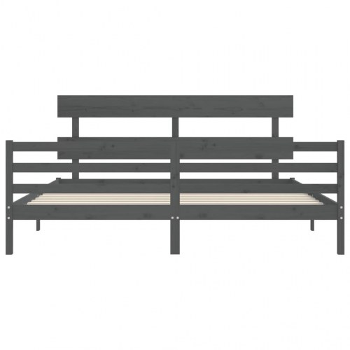 Sengeramme med sengegavl 200x200 cm - massivt fyrretræ, grå