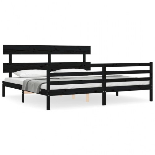 Sengeramme med sengegavl 200x200 cm massivt træ sort