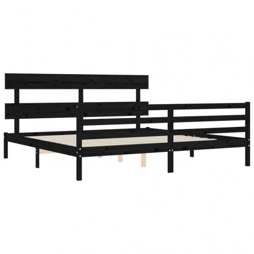 Sengeramme med sengegavl 200x200 cm massivt træ sort