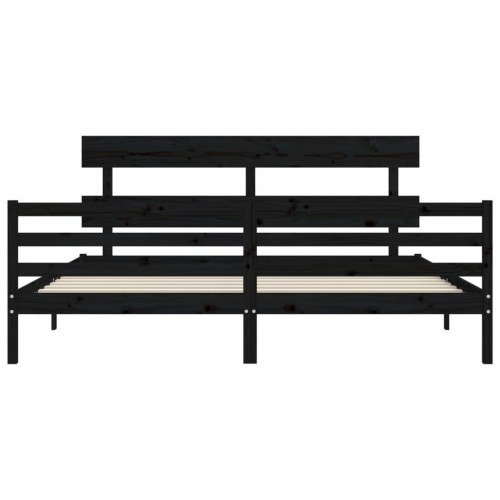 Sengeramme med sengegavl 200x200 cm massivt træ sort