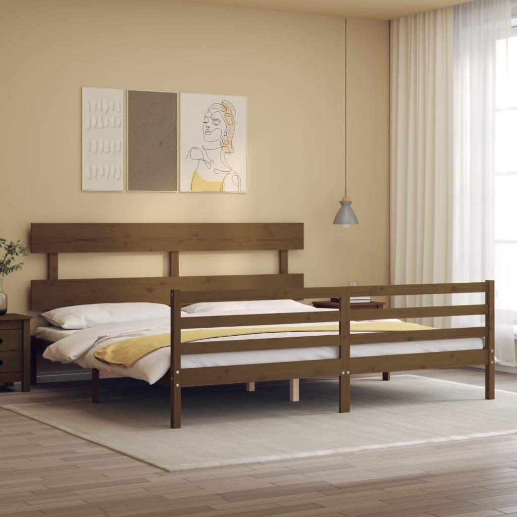 Sengeramme med sengegavl 200x200 cm massivt træ gyldenbrun