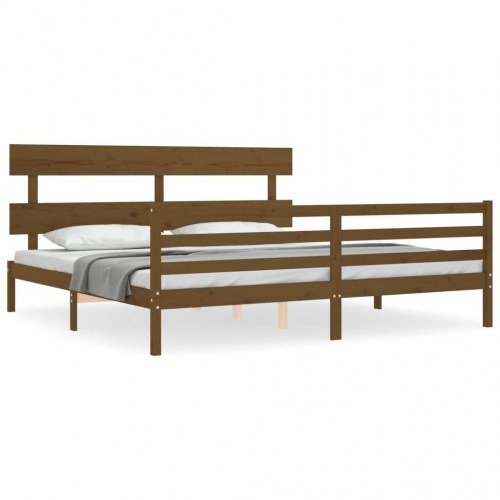 Sengeramme med sengegavl 200x200 cm massivt træ gyldenbrun