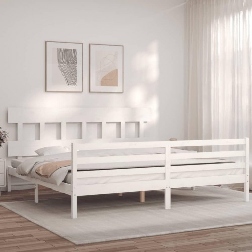 Sengeramme med sengegavl 200 x 200 cm - hvid