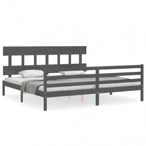 Sengeramme med gavl 200x200 cm i massivt fyrretræ - grå