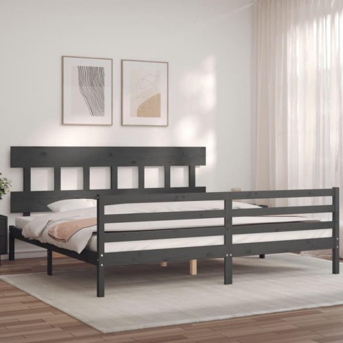 Sengeramme med gavl 200x200 cm i massivt fyrretræ - grå