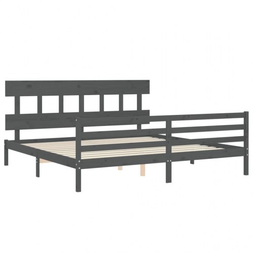 Sengeramme med gavl 200x200 cm i massivt fyrretræ - grå