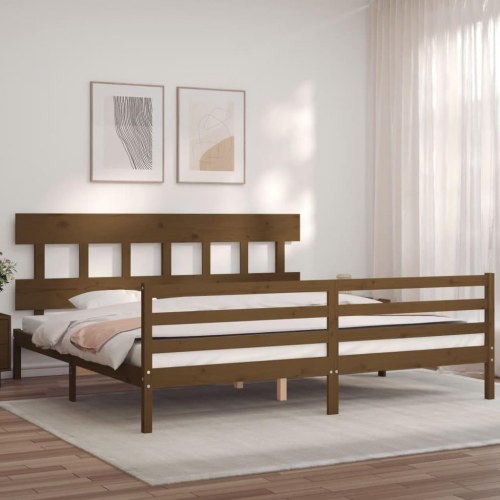 Sengeramme med sengegavl 200x200 cm massivt træ gyldenbrun