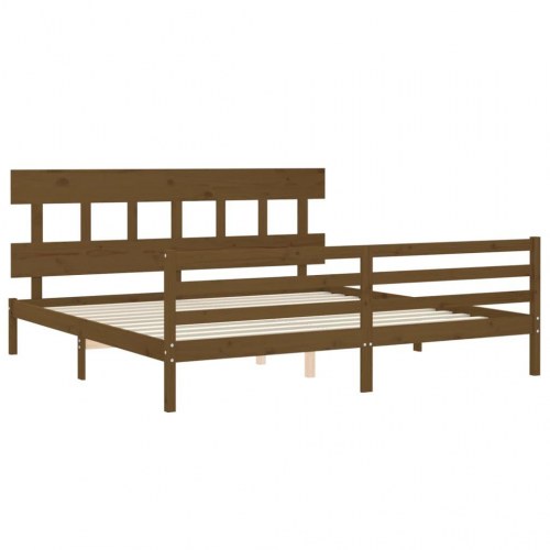 Sengeramme med sengegavl 200x200 cm massivt træ gyldenbrun