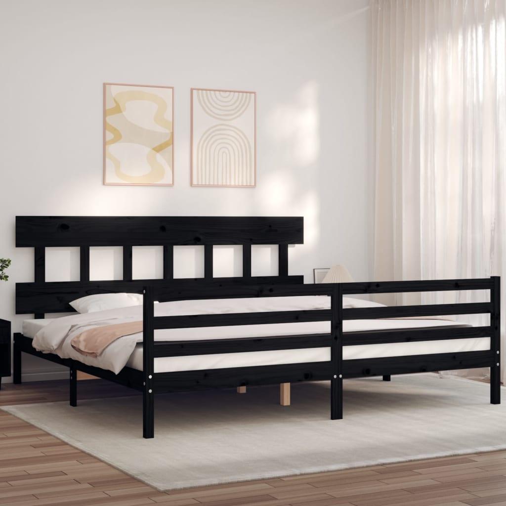 Sengeramme med sengegavl 200x200 cm massivt træ sort
