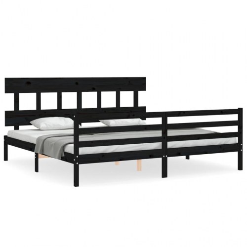 Sengeramme med sengegavl 200x200 cm massivt træ sort