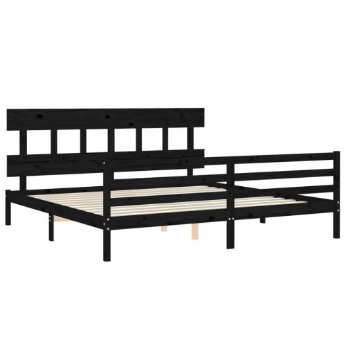 Sengeramme med sengegavl 200x200 cm massivt træ sort