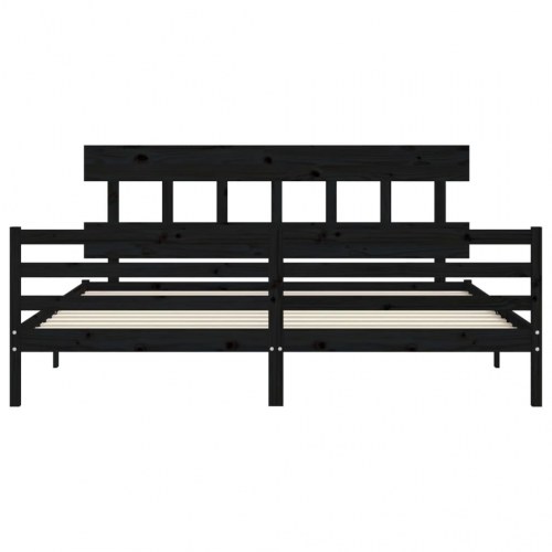 Sengeramme med sengegavl 200x200 cm massivt træ sort