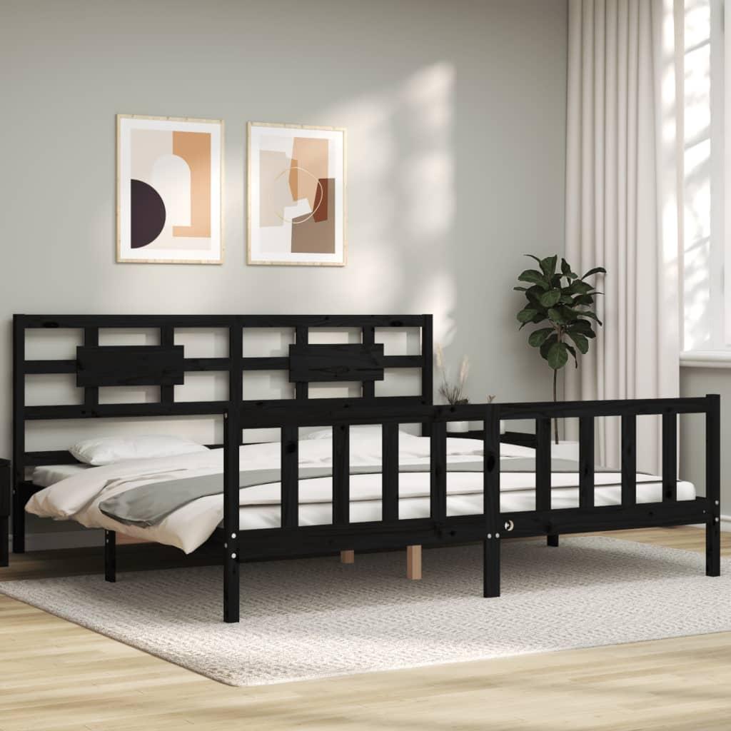 Sengeramme Med Sengegavl Massivt Træ - Sort / 200 x 200 cm