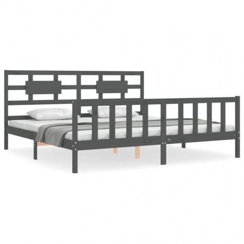 Sengeramme med sengegavl 200x200 cm massivt træ grå