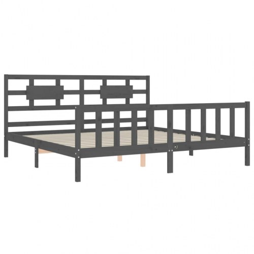 Sengeramme med sengegavl 200x200 cm massivt træ grå