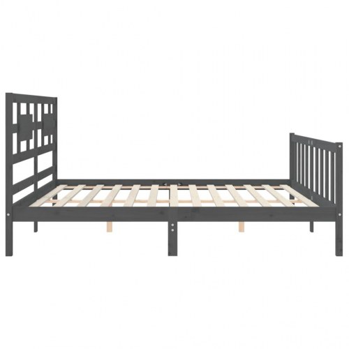 Sengeramme med sengegavl 200x200 cm massivt træ grå