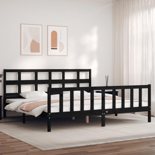 Sengeramme med sengegavl Super King Size massivt træ sort