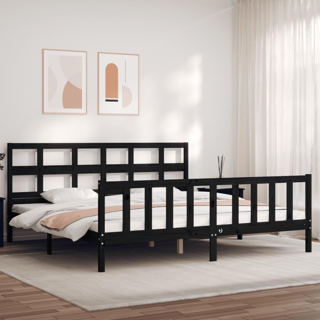 Sengeramme med sengegavl Super King Size massivt træ sort
